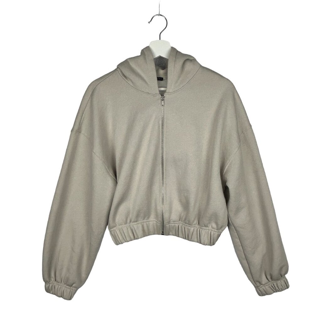 Zara Cropped Hoodie Large Cream Zip Up